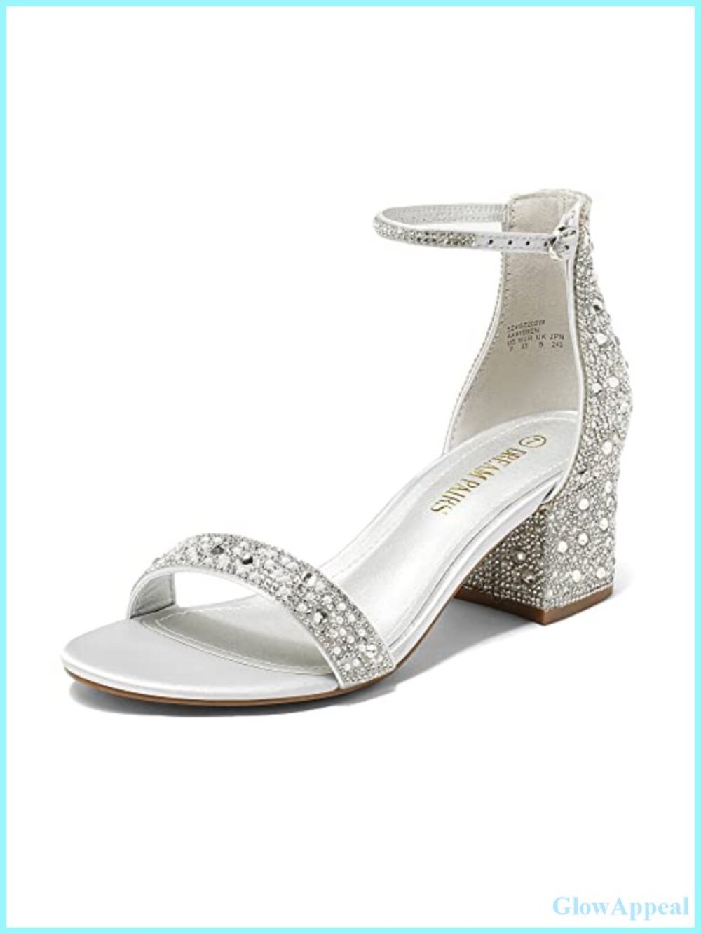 Women's Comfort Low Block Heel Sandals Ankle Strap Rhinestone Satin